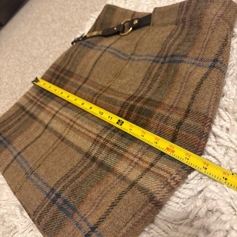 Vintage Ralph Lauren Plaid Wool Mini Skirt Leather Gold Chain Belt 90s y2k Prep - Picture 7 of 13